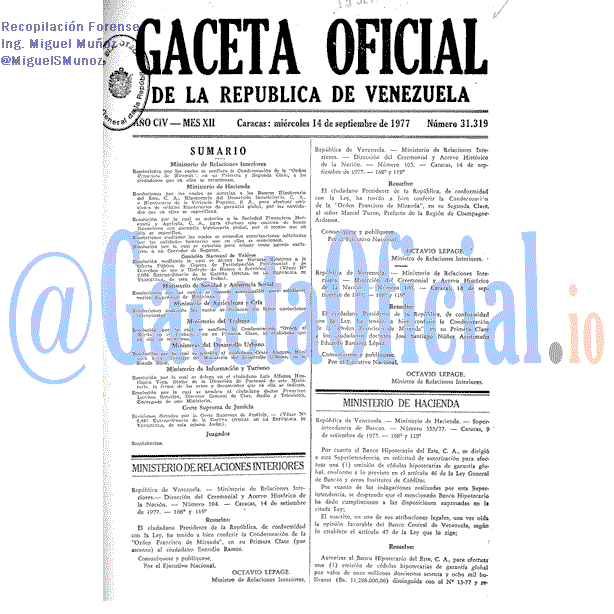 Gaceta Oficial 31319 del 14 Septiembre 1977
