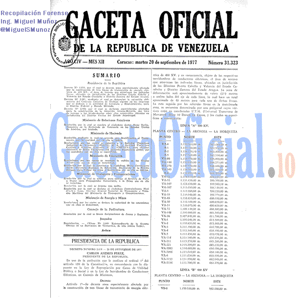 Gaceta Oficial 31323 del 20 Septiembre 1977