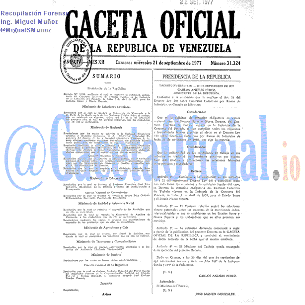 Gaceta Oficial 31324 del 21 Septiembre 1977