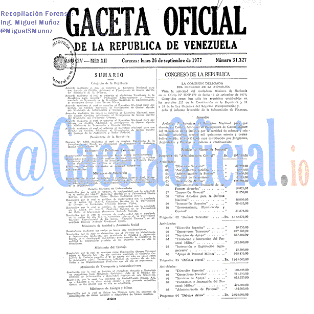 Gaceta Oficial 31327 del 26 Septiembre 1977