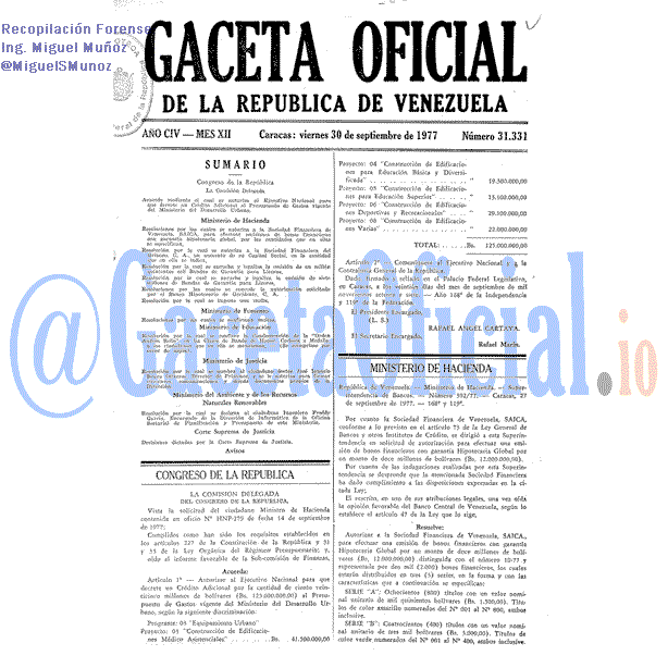 Gaceta Oficial 31331 del 30 Septiembre 1977