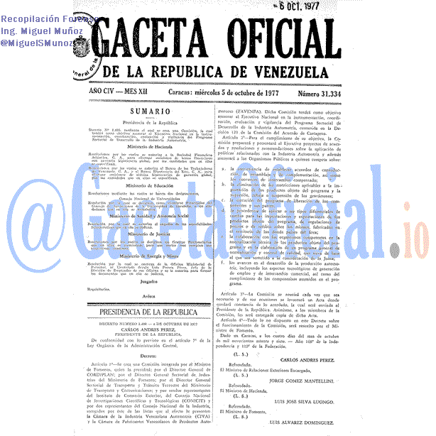 Gaceta Oficial 31334 del 5 Octubre 1977