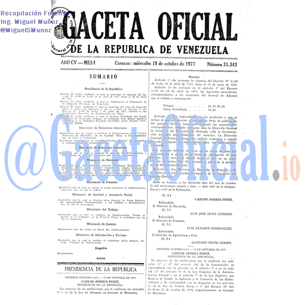 Gaceta Oficial 31343 del 19 Octubre 1977