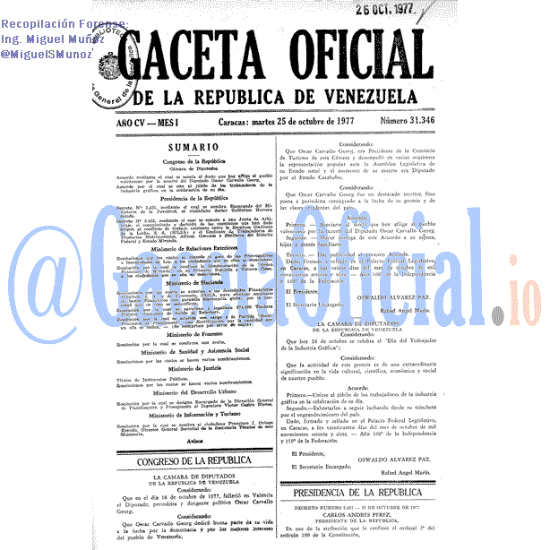 Gaceta Oficial 31346 del 25 Octubre 1977