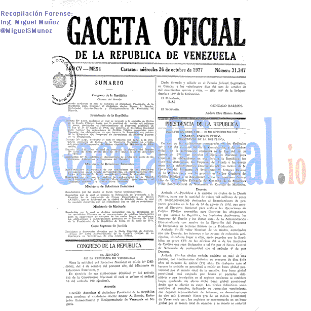 Gaceta Oficial 31347 del 26 Octubre 1977