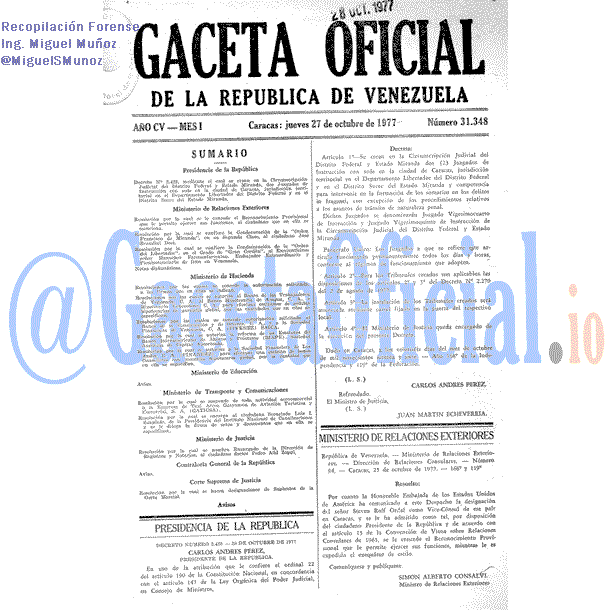 Gaceta Oficial 31348 del 27 Octubre 1977