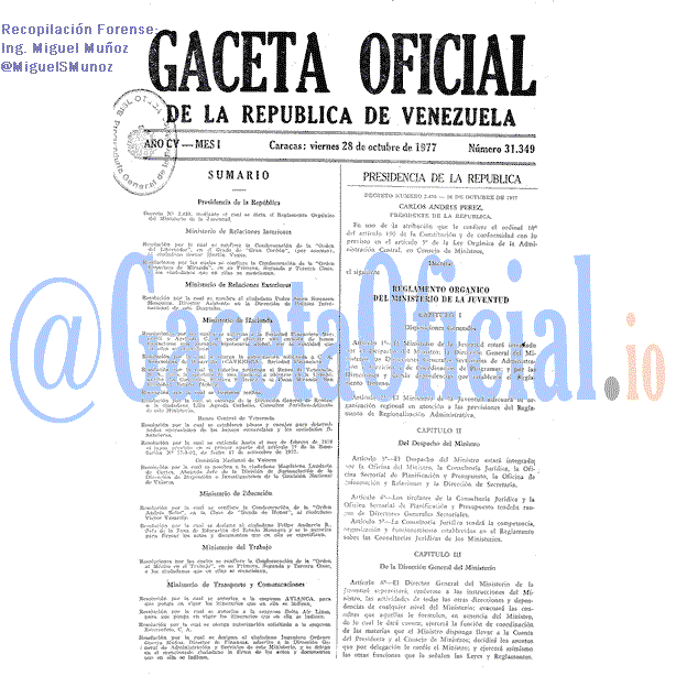 Gaceta Oficial 31349 del 28 Octubre 1977