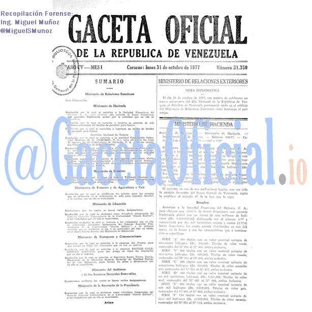 Gaceta Oficial 31350 del 31 Octubre 1977