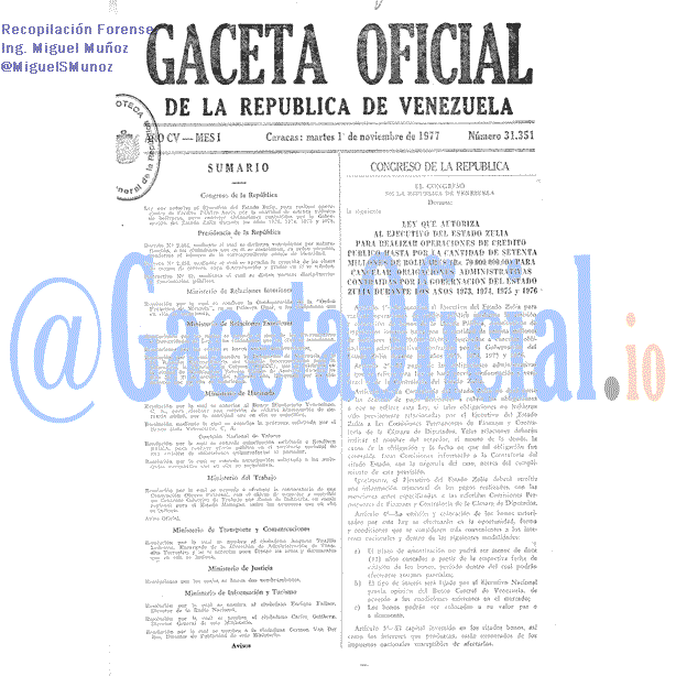 Gaceta Oficial 31351 del 1 Noviembre 1977