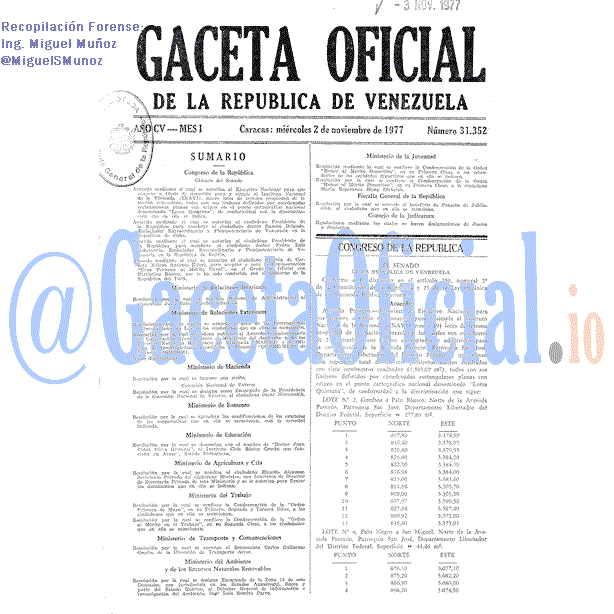 Gaceta Oficial 31352 del 2 Noviembre 1977