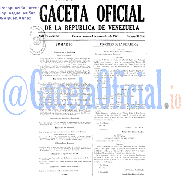 Gaceta Oficial 31354 del 4 Noviembre 1977