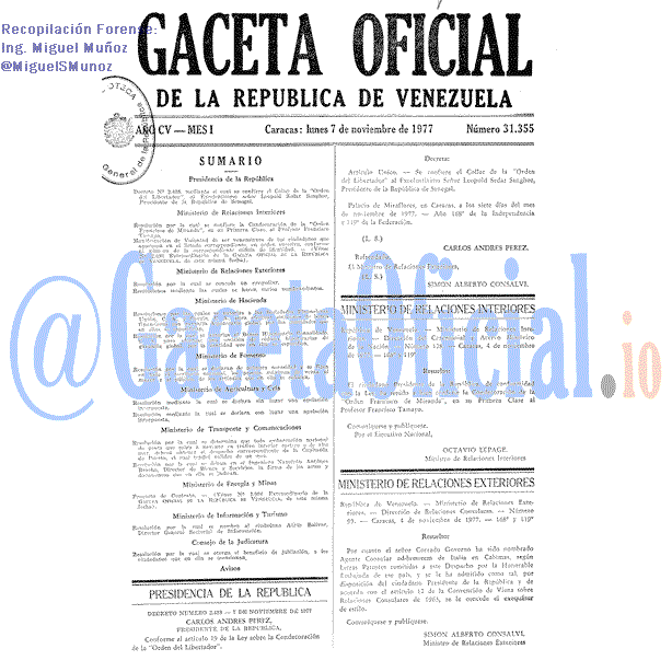 Gaceta Oficial 31355 del 7 Noviembre 1977