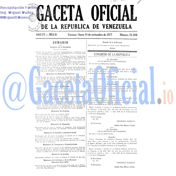 Gaceta Oficial 31360 del 14 Noviembre 1977