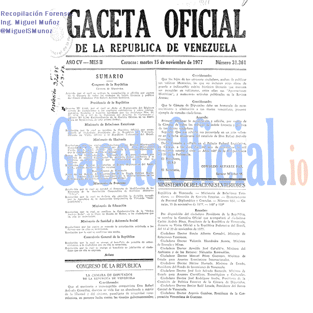Gaceta Oficial 31361 del 15 Noviembre 1977