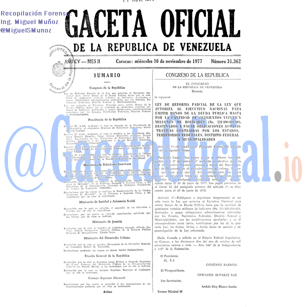 Gaceta Oficial 31362 del 16 Noviembre 1977