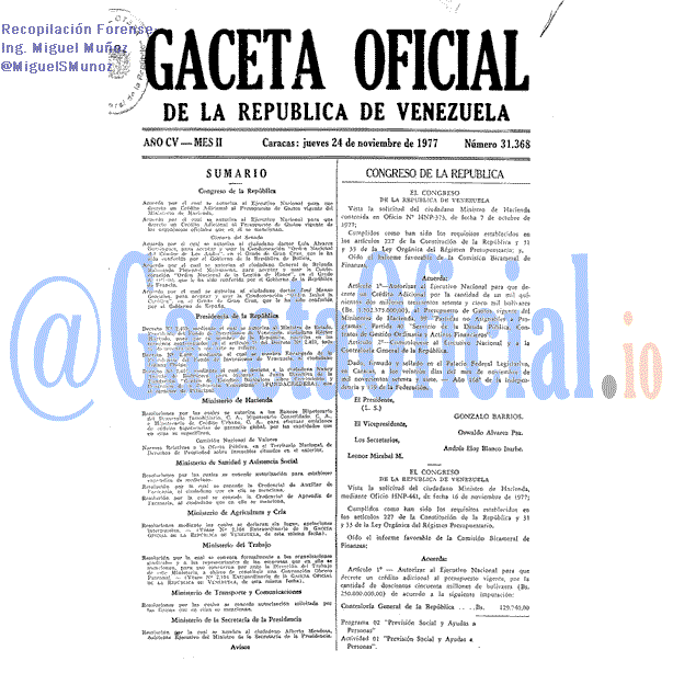 Gaceta Oficial 31368 del 24 Noviembre 1977
