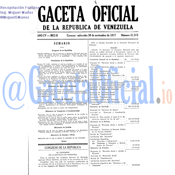Gaceta Oficial 31372 del 30 Noviembre 1977