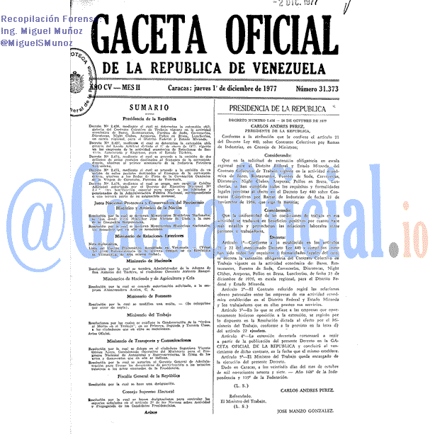 Gaceta Oficial 31373 del 1 Diciembre 1977