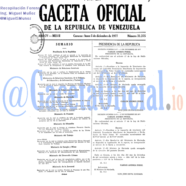 Gaceta Oficial 31375 del 5 Diciembre 1977