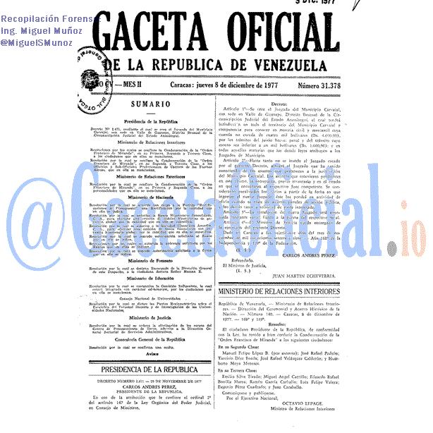 Gaceta Oficial 31378 del 8 Diciembre 1977
