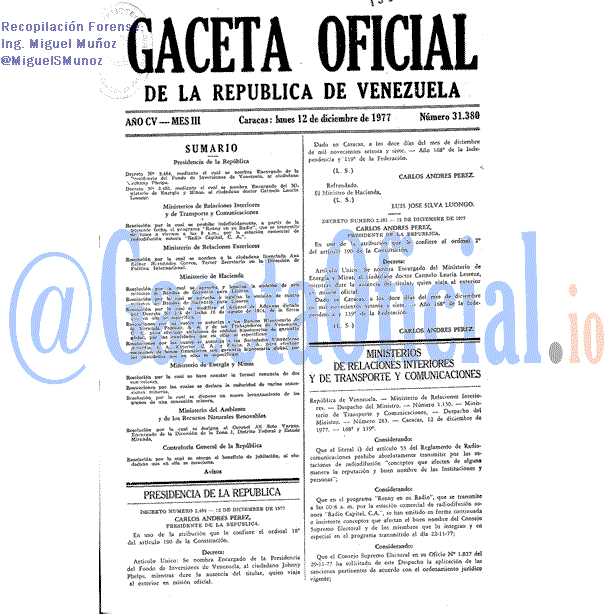 Gaceta Oficial 31380 del 12 Diciembre 1977