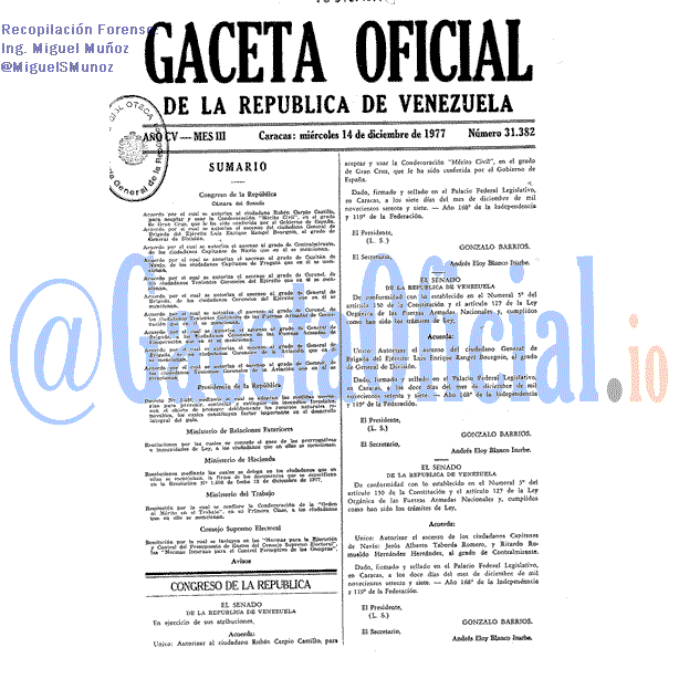 Gaceta Oficial 31382 del 14 Diciembre 1977