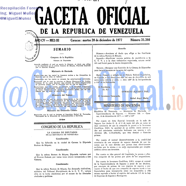 Gaceta Oficial 31386 del 20 Diciembre 1977