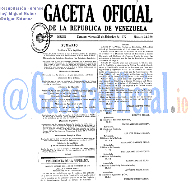 Gaceta Oficial 31389 del 23 Diciembre 1977