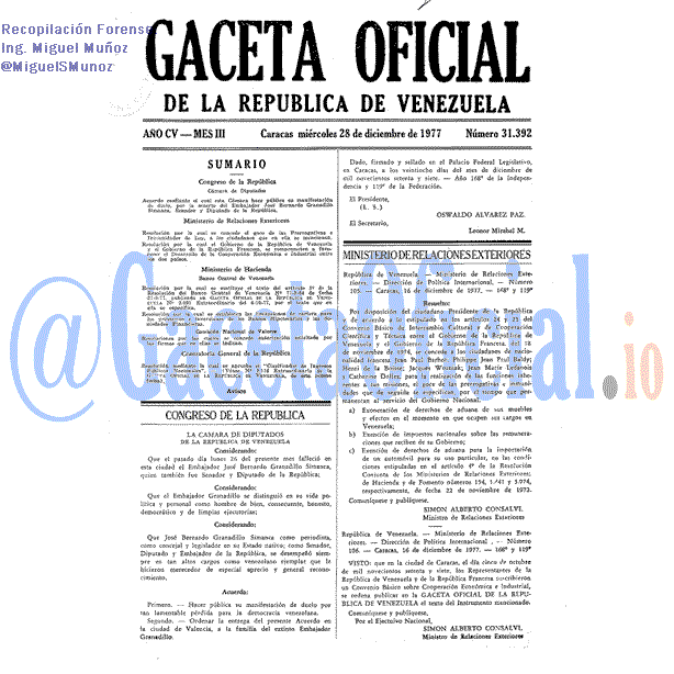 Gaceta Oficial 31392 del 28 Diciembre 1977