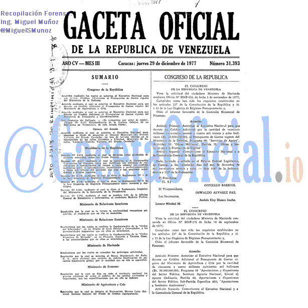Gaceta Oficial 31393 del 29 Diciembre 1977
