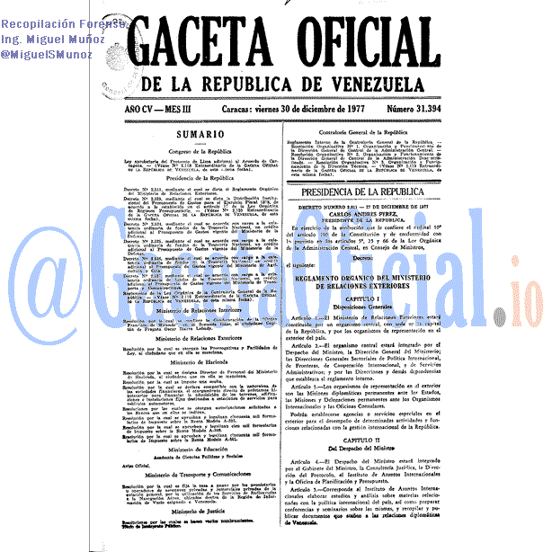 Gaceta Oficial 31394 del 30 Diciembre 1977
