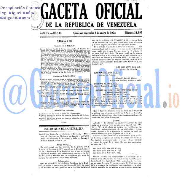 Gaceta Oficial 31397 del 4 Enero 1978