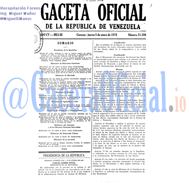 Gaceta Oficial 31398 del 5 Enero 1978