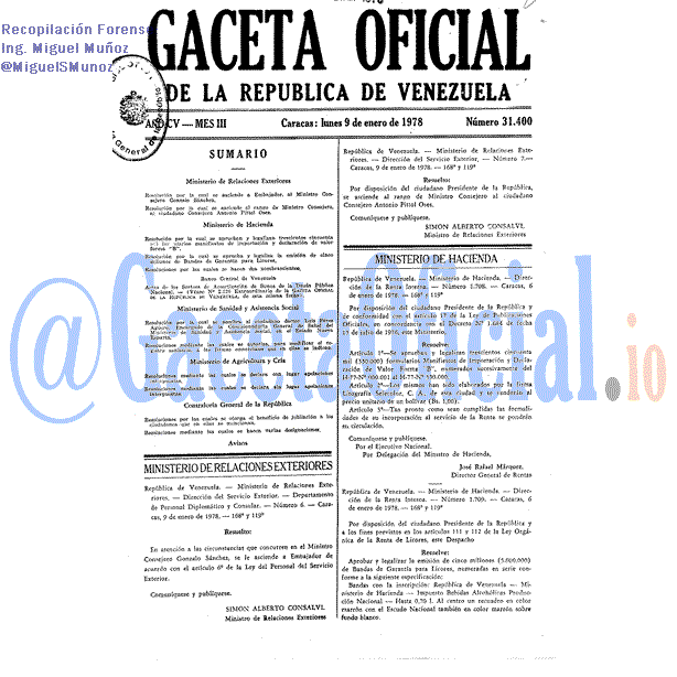 Gaceta Oficial 31400 del 9 Enero 1978