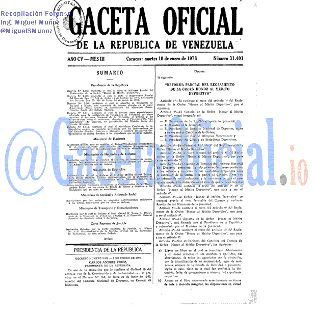 Gaceta Oficial 31401 del 10 Enero 1978