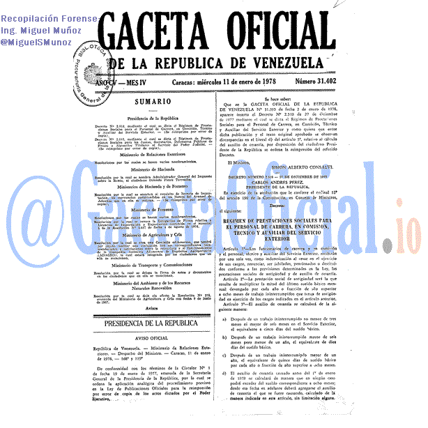 Gaceta Oficial 31402 del 11 Enero 1978