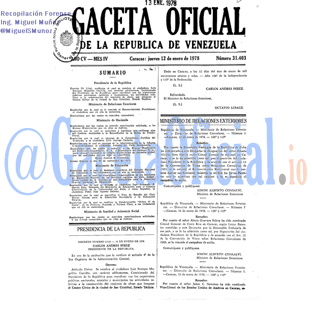 Gaceta Oficial 31403 del 12 Enero 1978