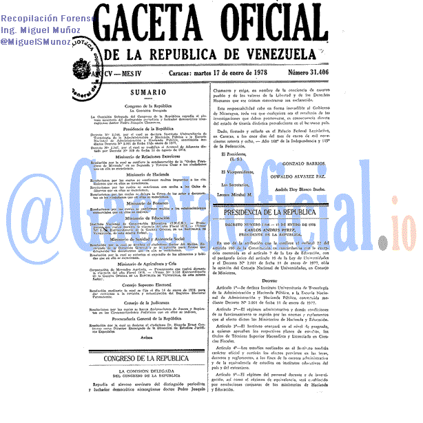 Gaceta Oficial 31406 del 17 Enero 1978