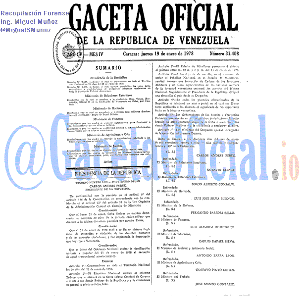 Gaceta Oficial 31408 del 19 Enero 1978