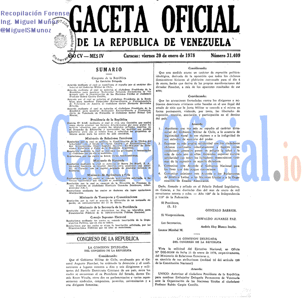 Gaceta Oficial 31409 del 20 Enero 1978