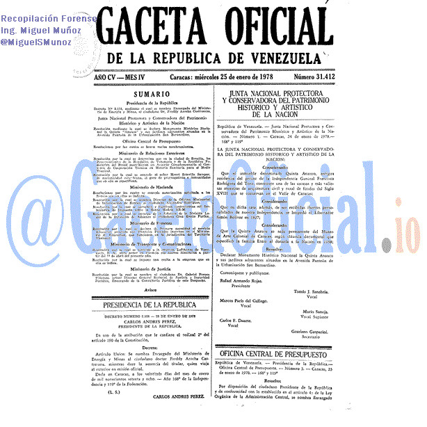 Gaceta Oficial 31412 del 25 Enero 1978
