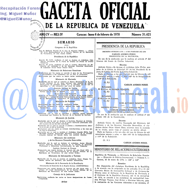 Gaceta Oficial 31421 del 6 Febrero 1978