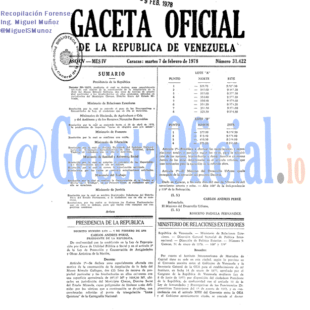 Gaceta Oficial 31422 del 7 Febrero 1978