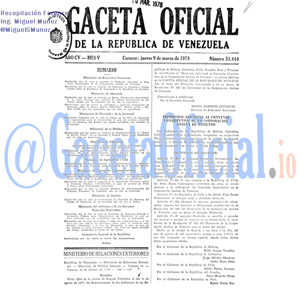 Gaceta Oficial 31444 del 9 Marzo 1978