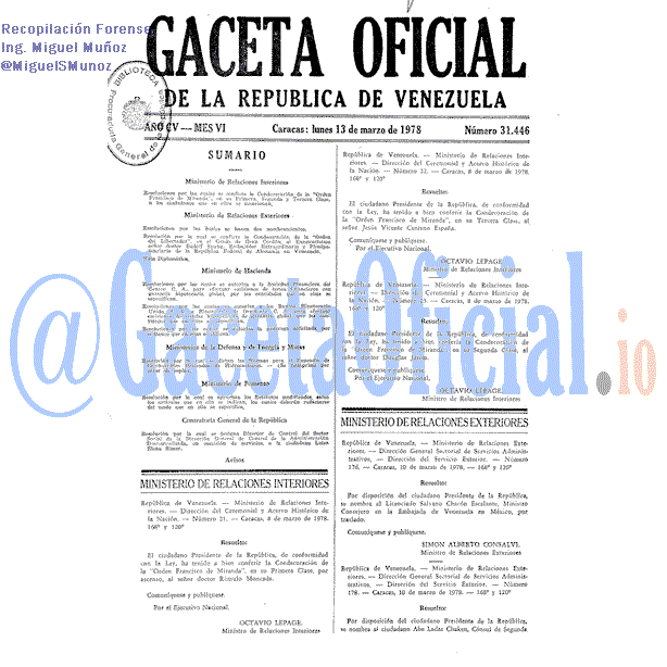 Gaceta Oficial 31446 del 13 Marzo 1978