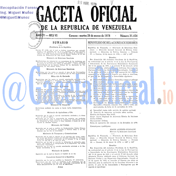 Gaceta Oficial 31454 del 28 Marzo 1978