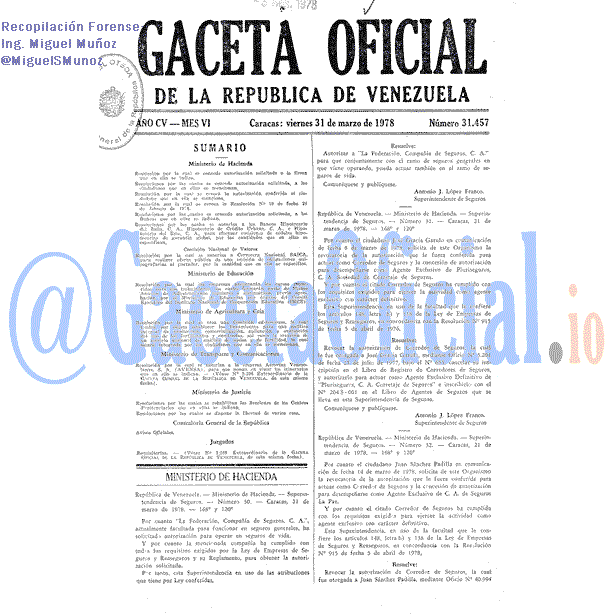 Gaceta Oficial 31457 del 31 Marzo 1978