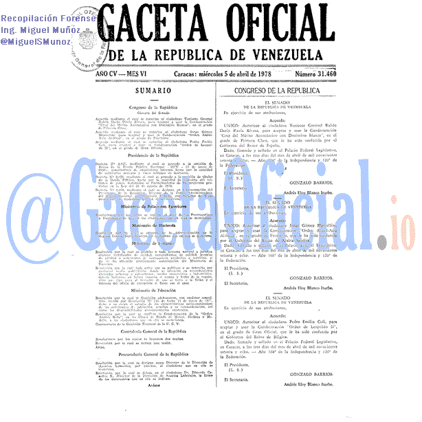 Gaceta Oficial 31460 del 5 Abril 1978