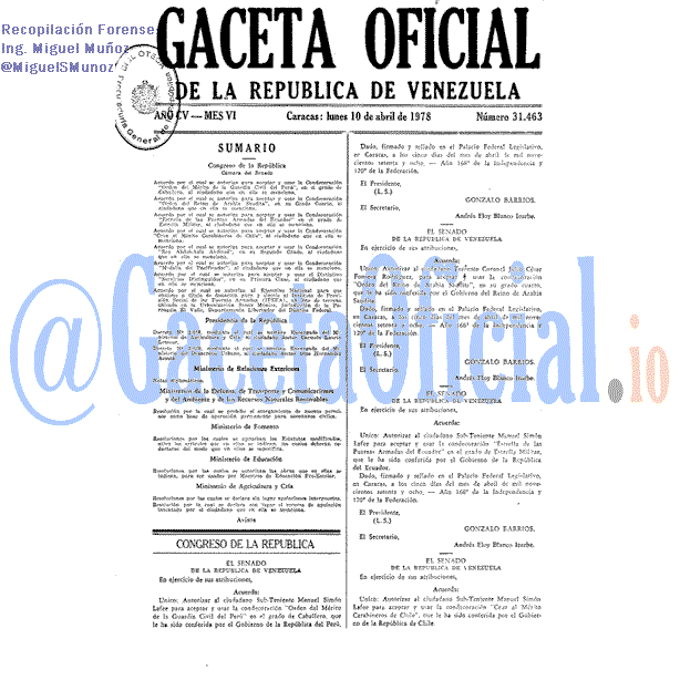 Gaceta Oficial 31463 del 10 Abril 1978