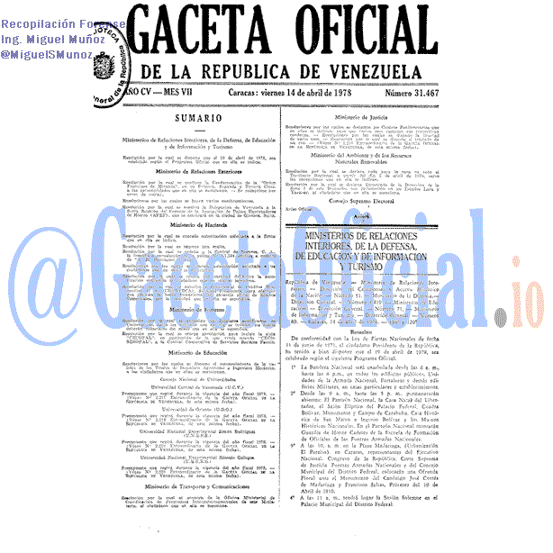 Gaceta Oficial 31467 del 14 Abril 1978